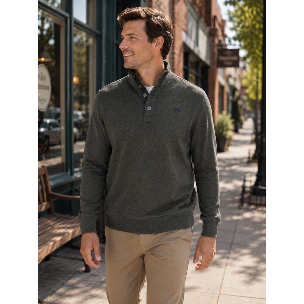 Travis Mathew Wall Mock Neck Pullover Henley Fleece Gray Long Sleeve Men's Large